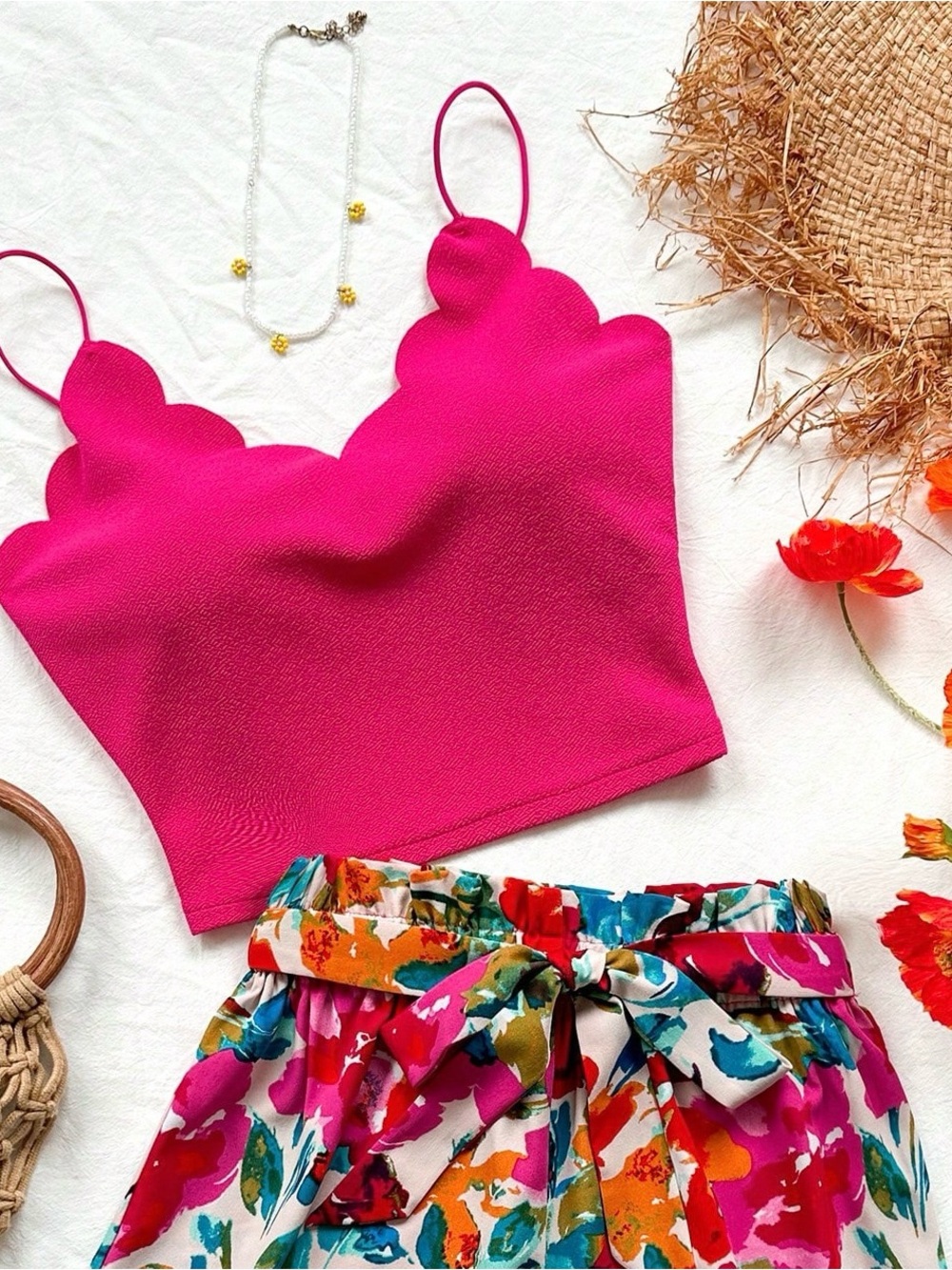 SHEIN Hot Pink Scallop Bralette